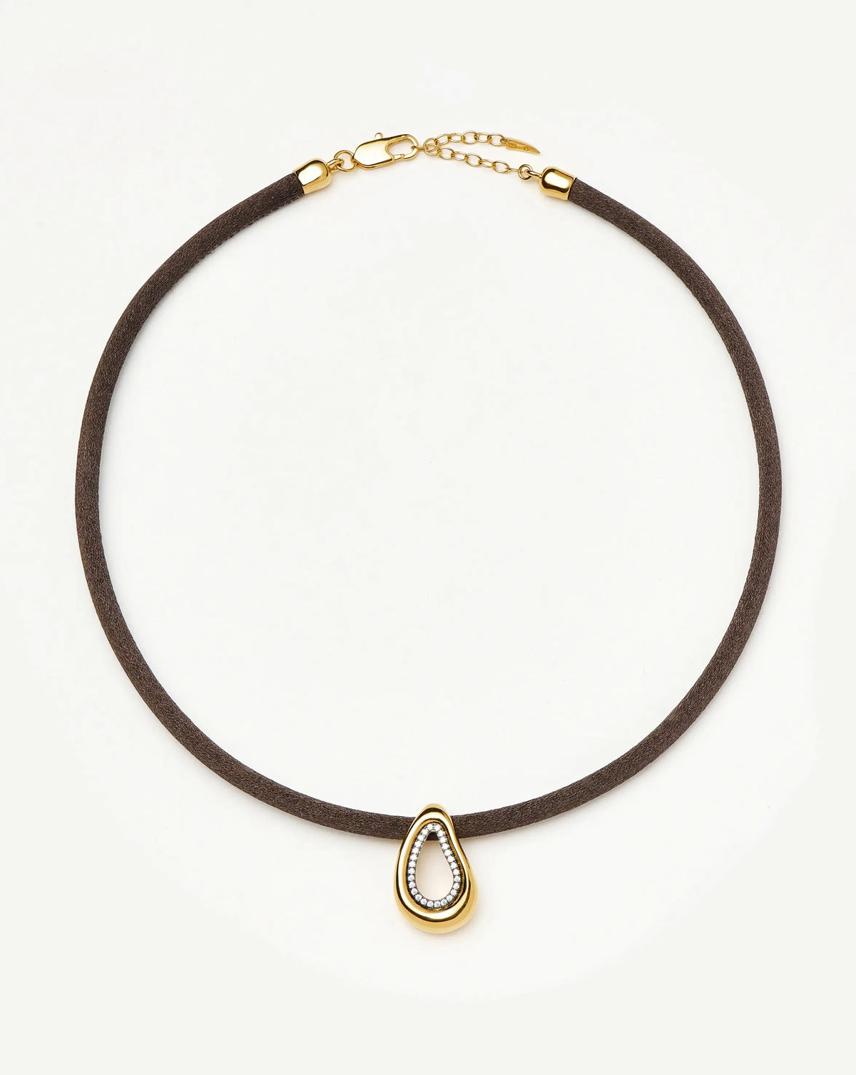 Molten Teardrop Brown Satin Cord Necklace | 18k Gold Plated/Cubic Zirconia Necklaces Missoma 