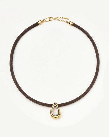 Molten Teardrop Brown Satin Cord Necklace | 18k Gold Plated/Cubic Zirconia Necklaces Missoma 