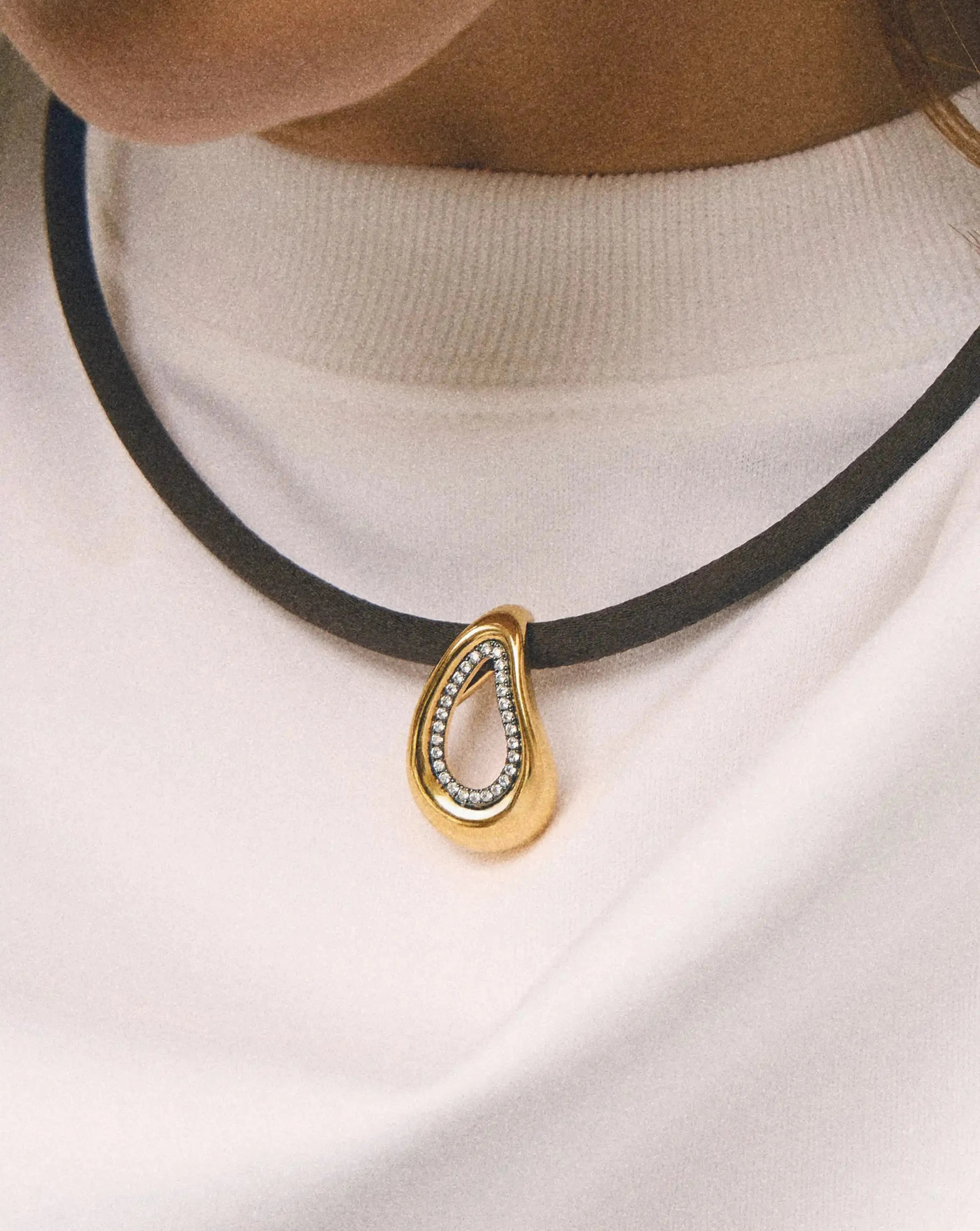 Molten Teardrop Brown Satin Cord Necklace | 18k Gold Plated/Cubic Zirconia Necklaces Missoma 