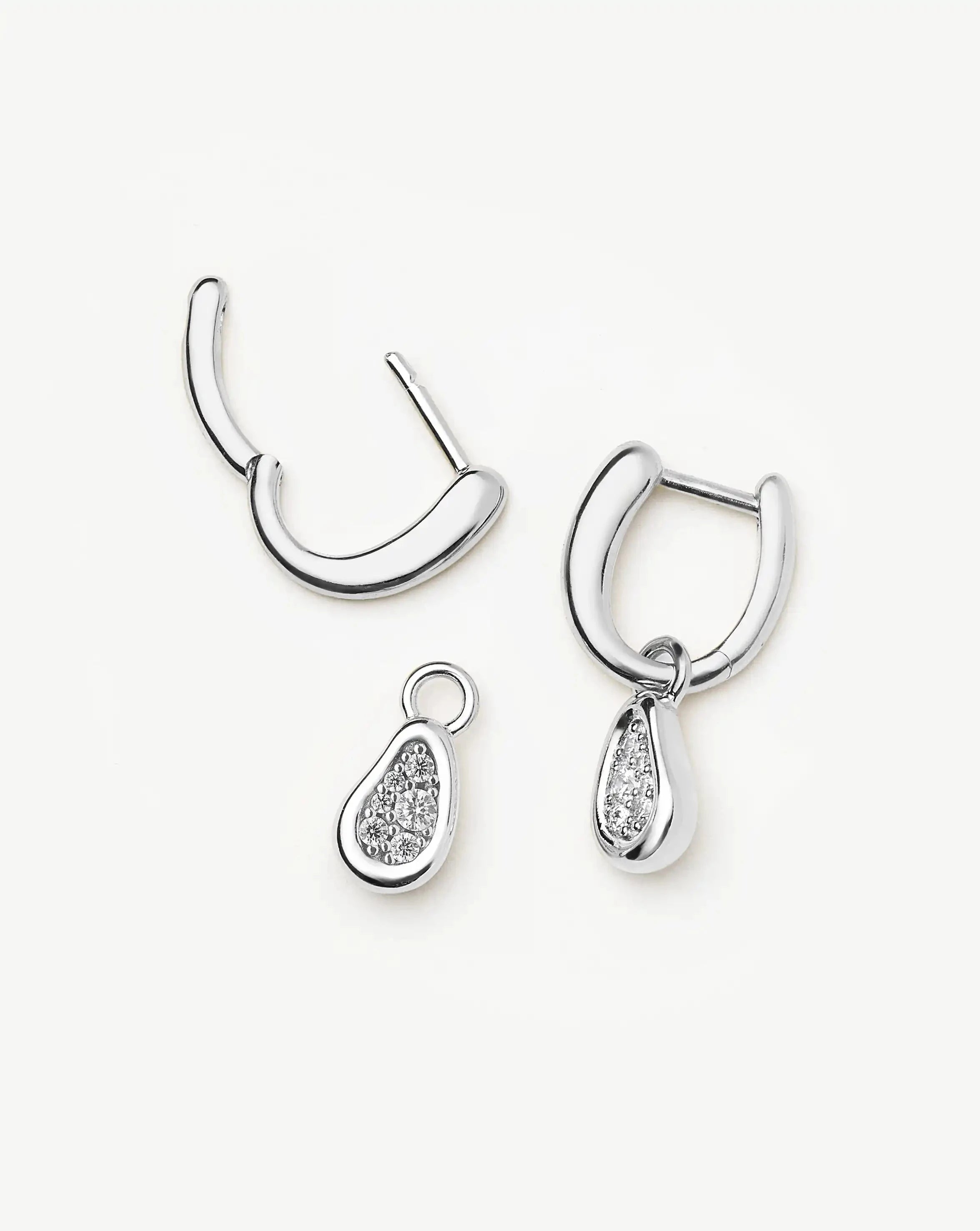 Molten Teardrop Pavé Charm Hoop Earrings | Silver Plated/Cubic Zirconia Earrings Missoma 