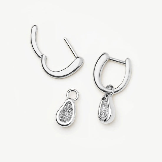 Molten Teardrop Pavé Charm Hoop Earrings | Silver Plated/Cubic Zirconia Earrings Missoma 