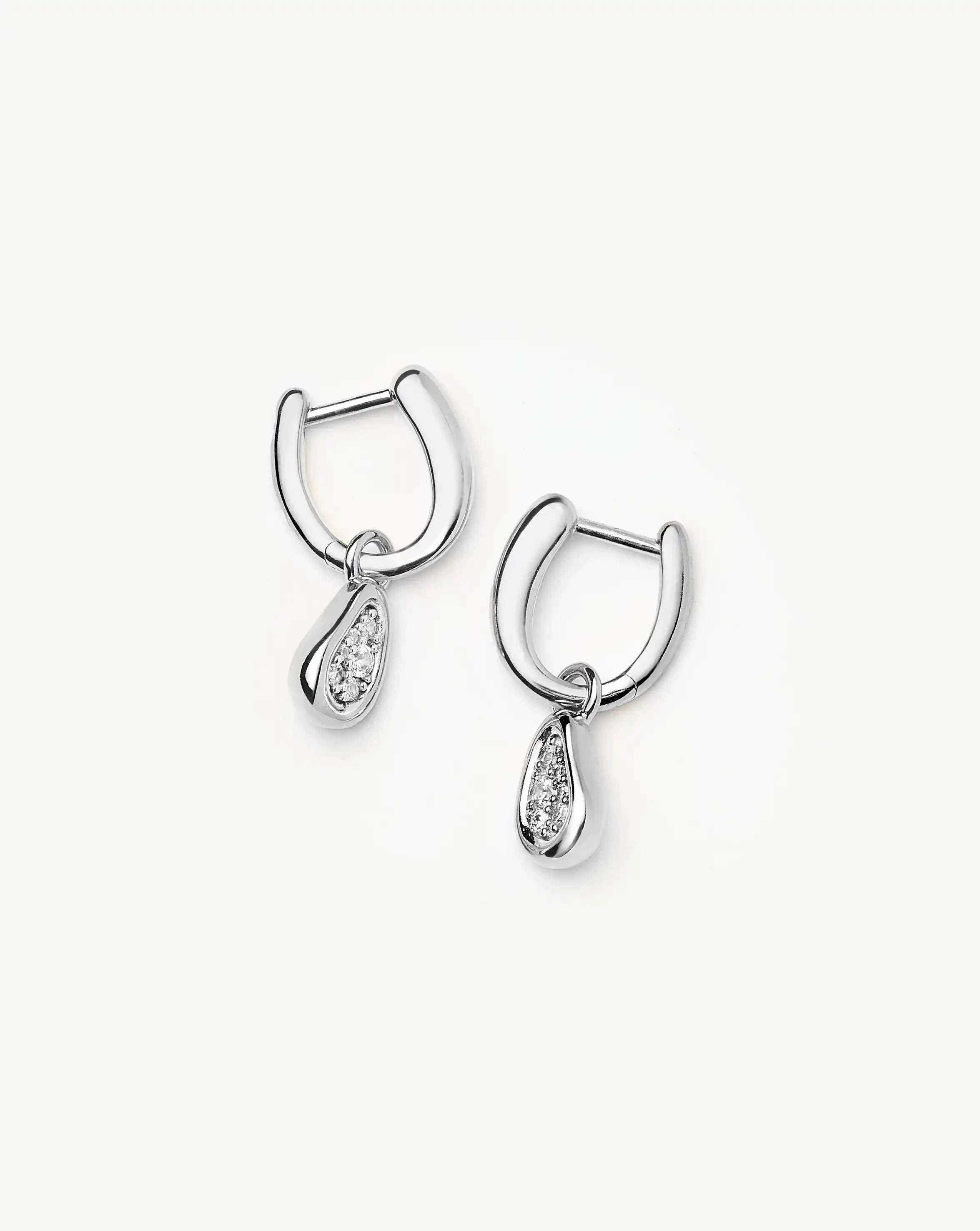 Molten Teardrop Pavé Charm Hoop Earrings | Silver Plated/Cubic Zirconia Earrings Missoma 