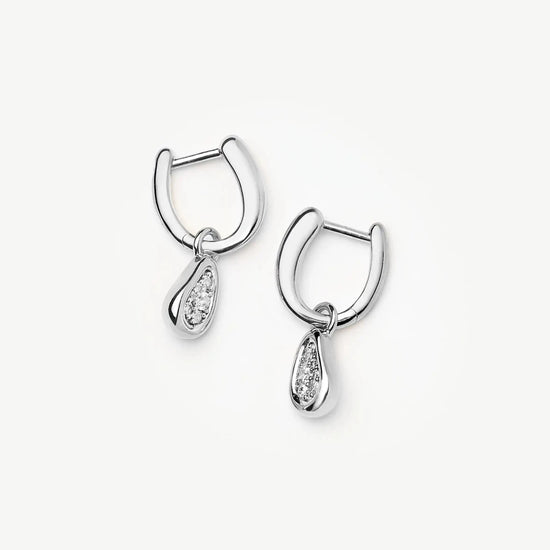 Molten Teardrop Pavé Charm Hoop Earrings | Silver Plated/Cubic Zirconia Earrings Missoma 