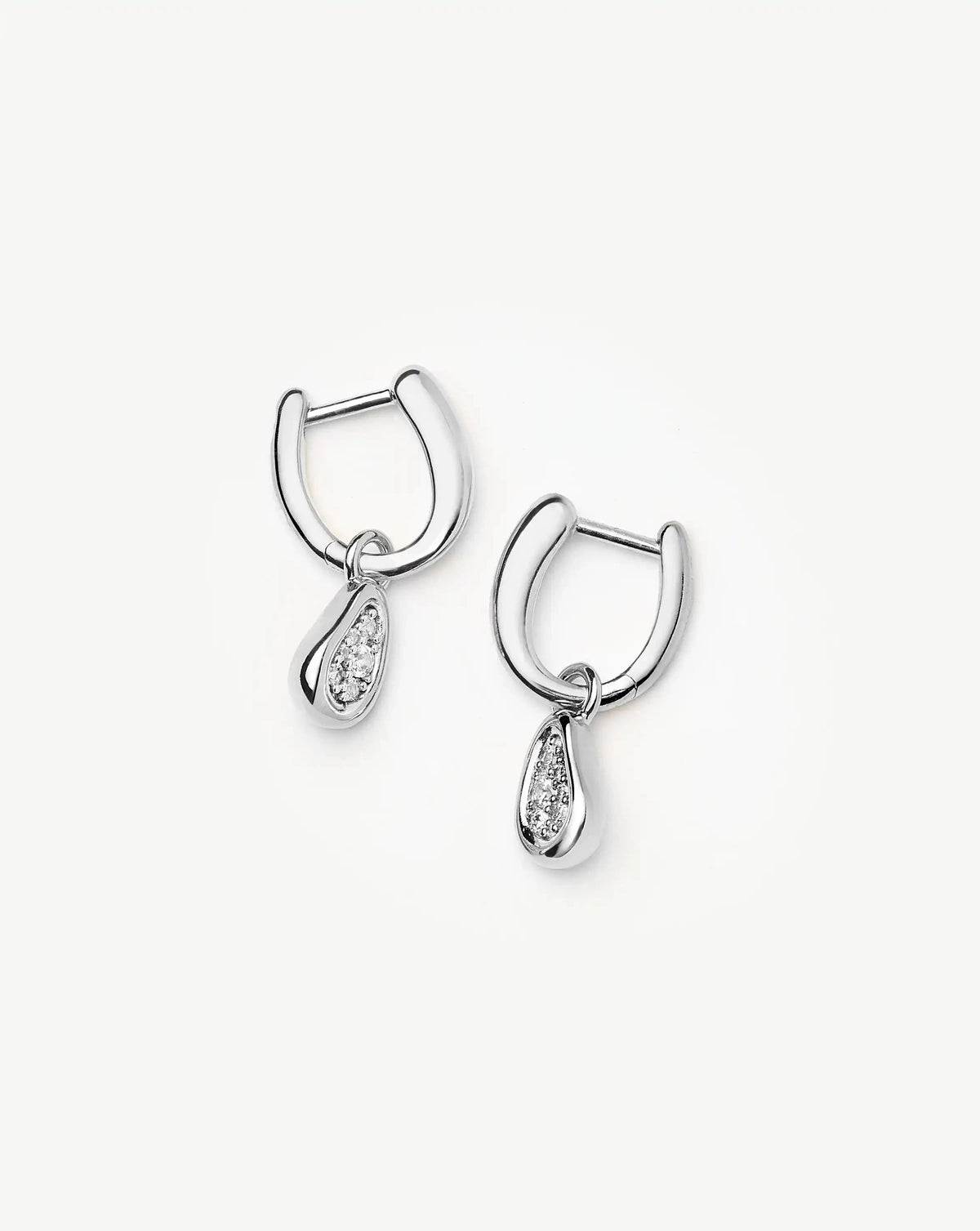 Molten Teardrop Pavé Charm Hoop Earrings | Silver Plated/Cubic Zirconia Earrings Missoma 