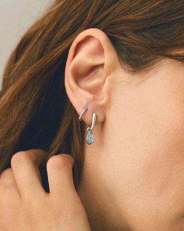 Molten Teardrop Pavé Charm Hoop Earrings | Silver Plated/Cubic Zirconia Earrings Missoma 