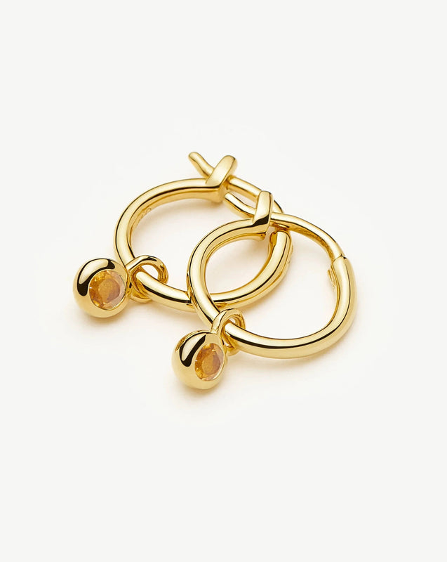 November Birthstone Mini Charm Hoop Earrings | 18k Gold Vermeil/Citrine