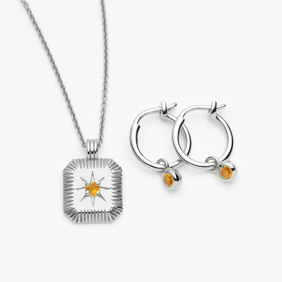 November Birthstone Necklace & Charm Earrings Set | Sterling Silver/Citrine Necklaces Missoma 