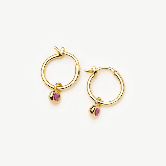 October Birthstone Mini Charm Hoop Earrings | 18k Gold Vermeil/Pink Tourmaline Earrings Missoma 