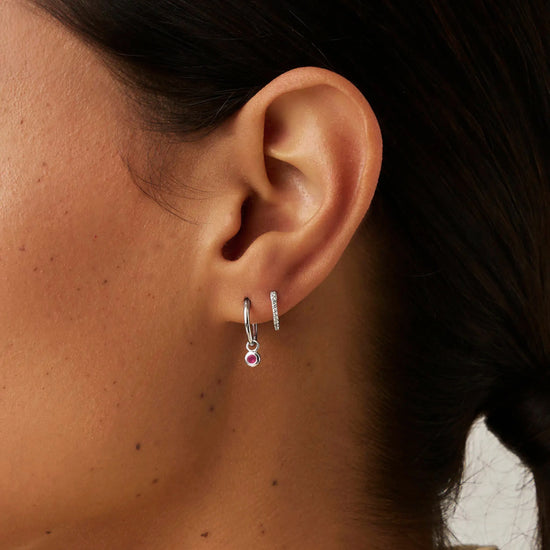October Birthstone Mini Charm Hoop Earrings | Sterling Silver/Pink Tourmaline Earrings Missoma 