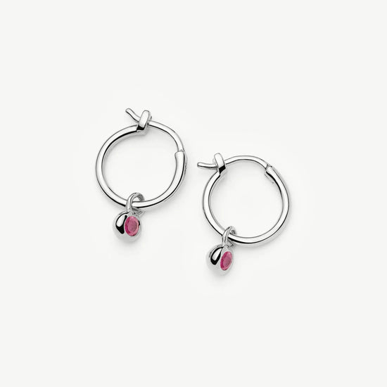 October Birthstone Mini Charm Hoop Earrings | Sterling Silver/Pink Tourmaline Earrings Missoma 