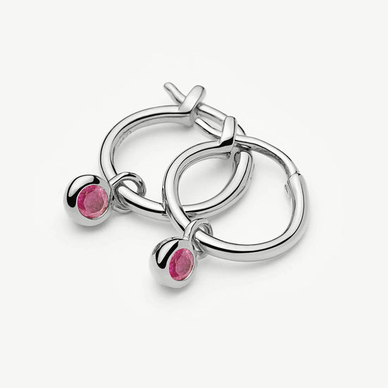 October Birthstone Mini Charm Hoop Earrings | Sterling Silver/Pink Tourmaline Earrings Missoma 