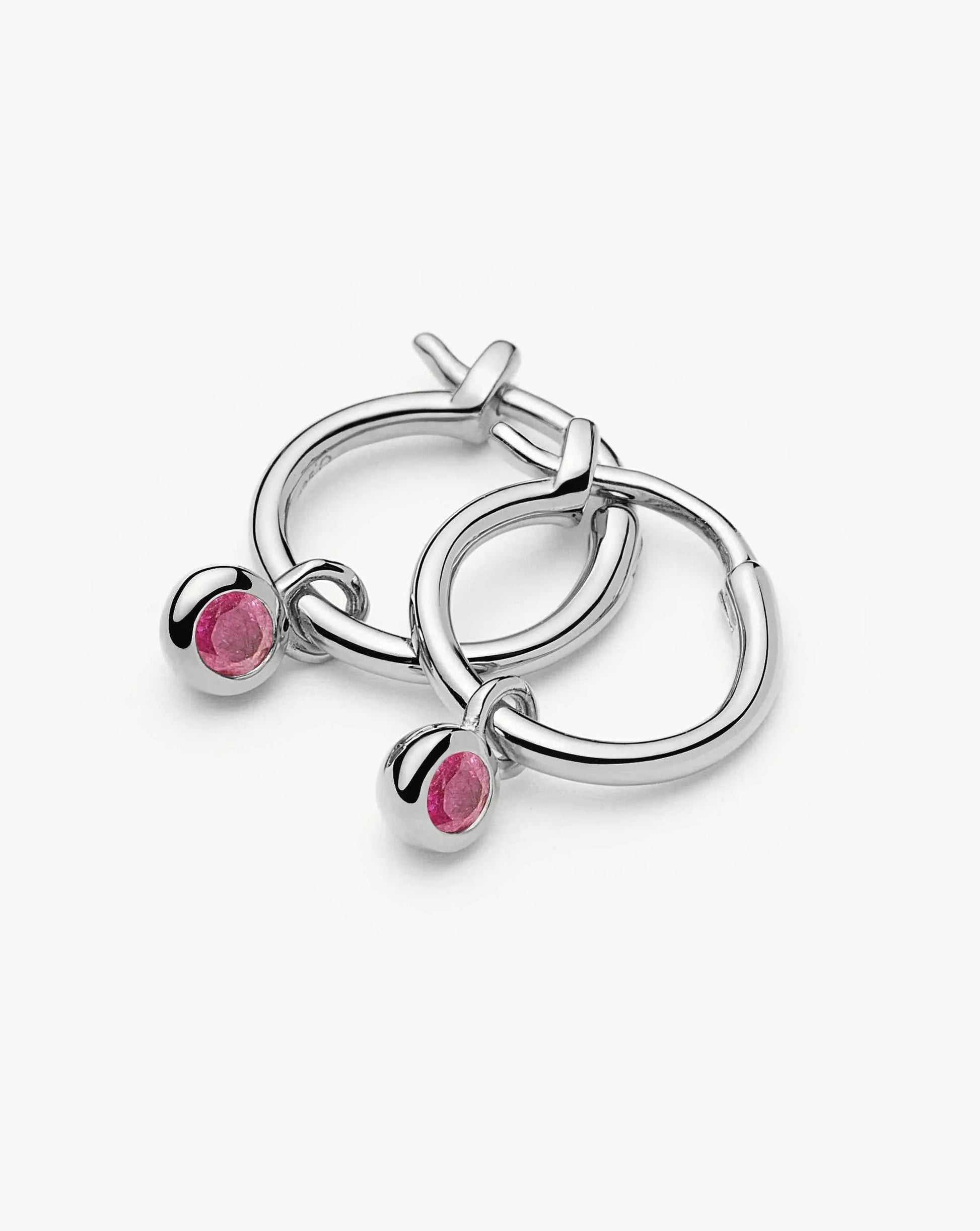 October Birthstone Mini Charm Hoop Earrings | Sterling Silver/Pink Tourmaline Earrings Missoma 