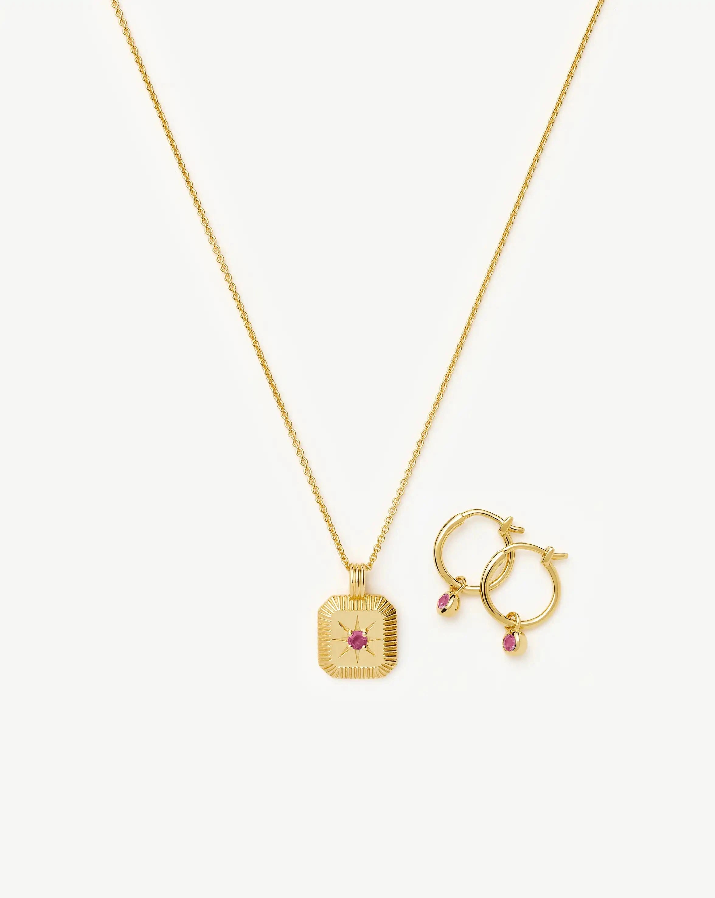 October Birthstone Necklace & Charm Earrings Set | 18k Gold Vermeil/Pink Tourmaline Necklaces Missoma 