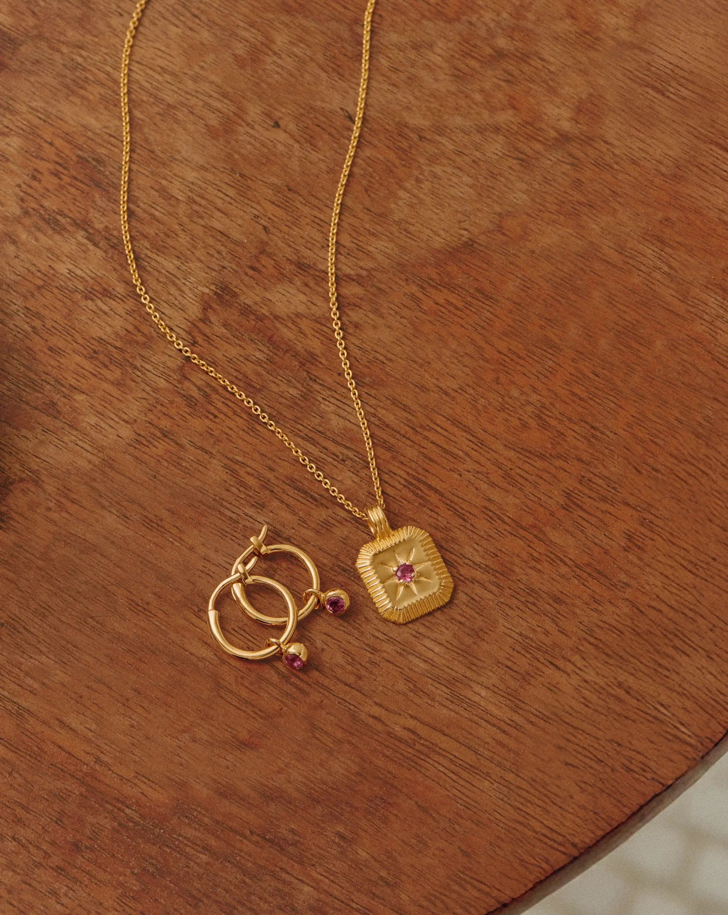 October Birthstone Necklace & Charm Earrings Set | 18k Gold Vermeil/Pink Tourmaline Necklaces Missoma 