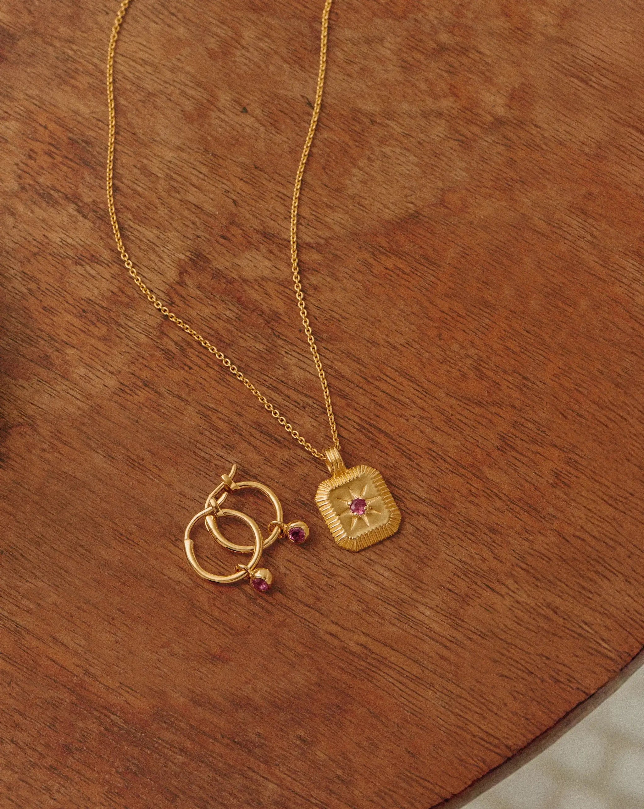 October Birthstone Necklace & Charm Earrings Set | 18k Gold Vermeil/Pink Tourmaline Necklaces Missoma 