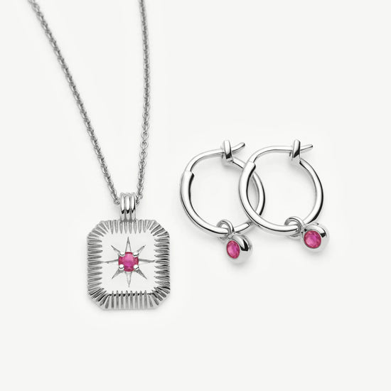 October Birthstone Necklace & Charm Earrings Set | Sterling Silver/Pink Tourmaline Necklaces Missoma 