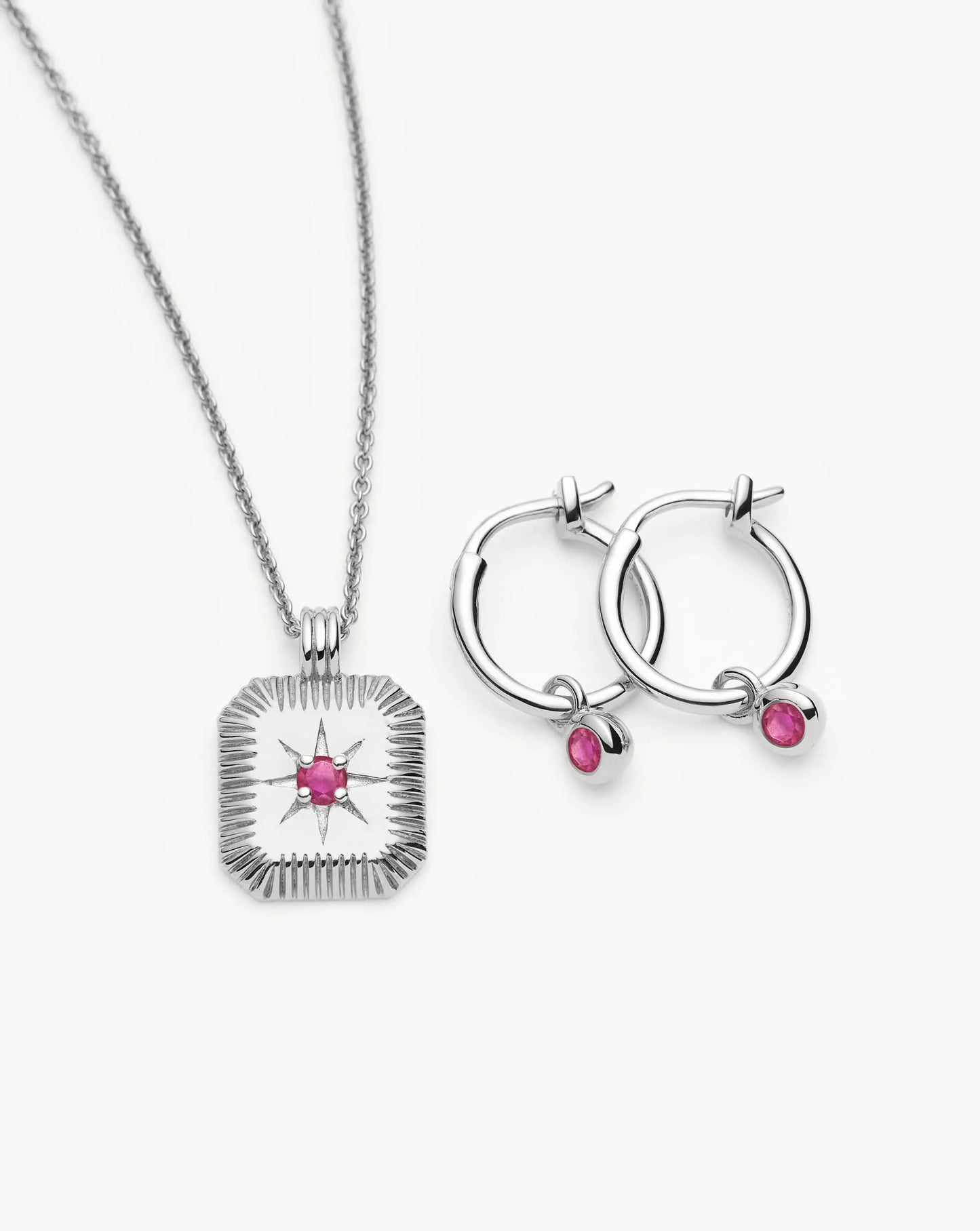 October Birthstone Necklace & Charm Earrings Set | Sterling Silver/Pink Tourmaline Necklaces Missoma 