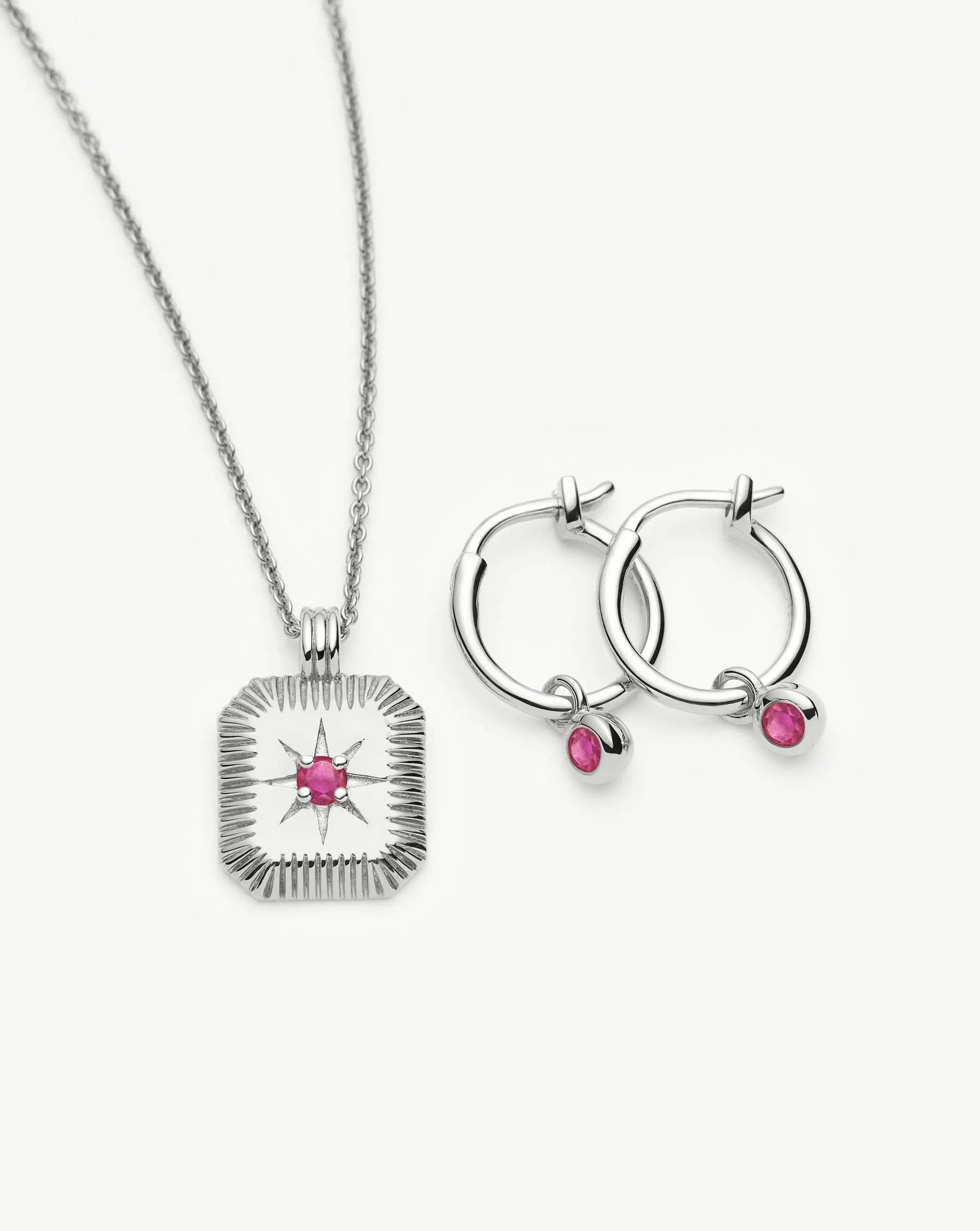 October Birthstone Necklace & Charm Earrings Set | Sterling Silver/Pink Tourmaline Necklaces Missoma 