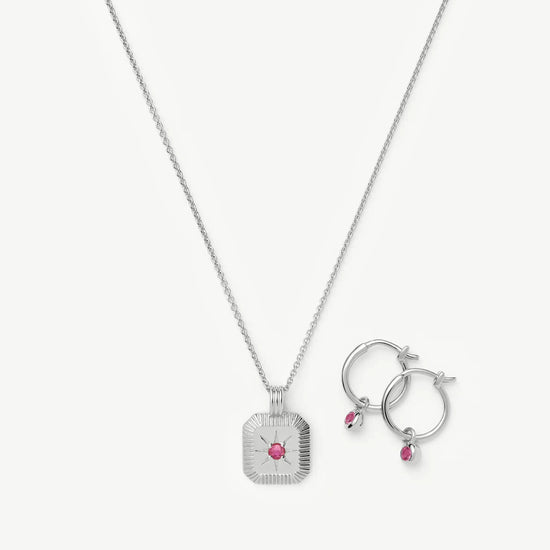 October Birthstone Necklace & Charm Earrings Set | Sterling Silver/Pink Tourmaline Necklaces Missoma 