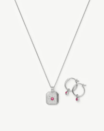 October Birthstone Necklace & Charm Earrings Set | Sterling Silver/Pink Tourmaline Necklaces Missoma 