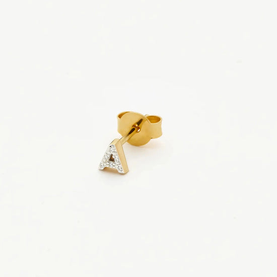 Pave Initial Single Stud Earring - Initial A | 18k Gold Vermeil/Cubic Zirconia Earrings Missoma 