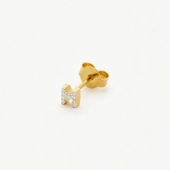 Pave Initial Single Stud Earring - Initial M | 18k Gold Vermeil/Cubic Zirconia Earrings Missoma 