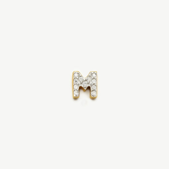 Pave Initial Single Stud Earring - Initial M | 18k Gold Vermeil/Cubic Zirconia Earrings Missoma 