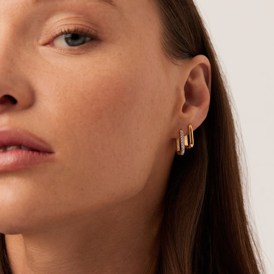 Pave Ovate Huggies | 18ct Recycled Gold Vermeil on Recycled Sterling Silver Earrings Missoma 