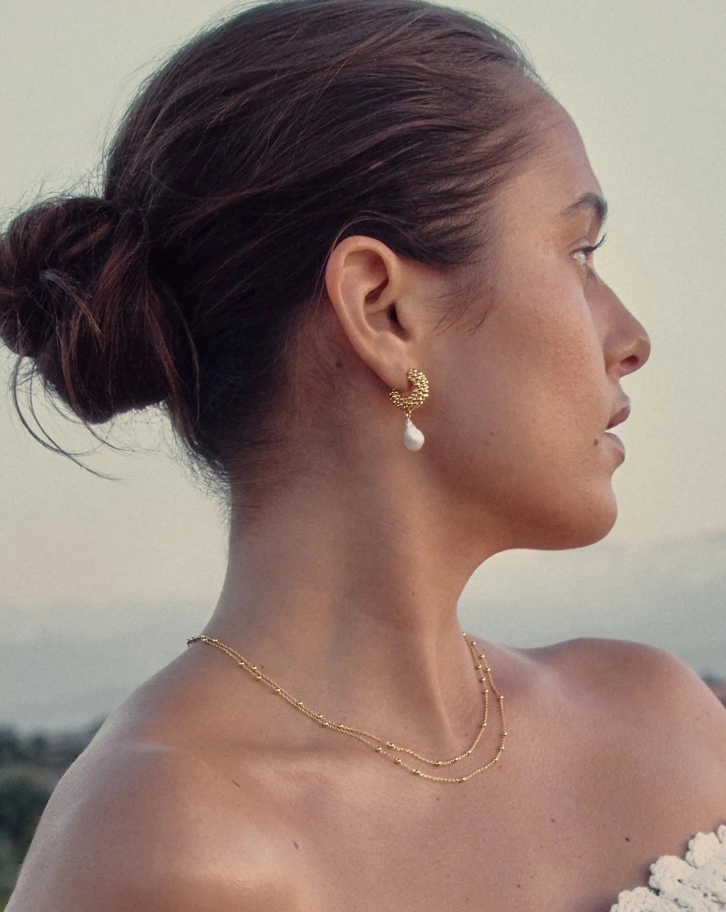 Pearl Baya Charm Hoop Earrings | 18k Gold Plated/Pearl Earrings Missoma 