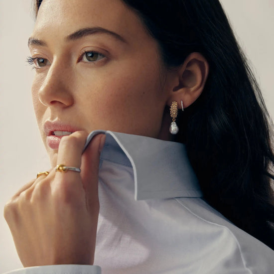 Pearl Baya Charm Hoop Earrings | 18k Gold Plated/Pearl Earrings Missoma 