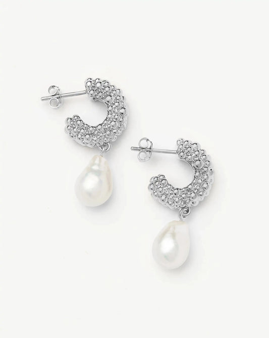 Pearl Baya Charm Hoop Earrings | Silver Plated/Pearl Earrings Missoma 