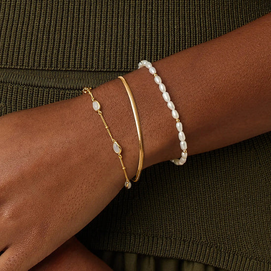 Pearl & Snake Chain Triple Bracelet Set | 18k Gold Plated/Pearl Bracelets Missoma 