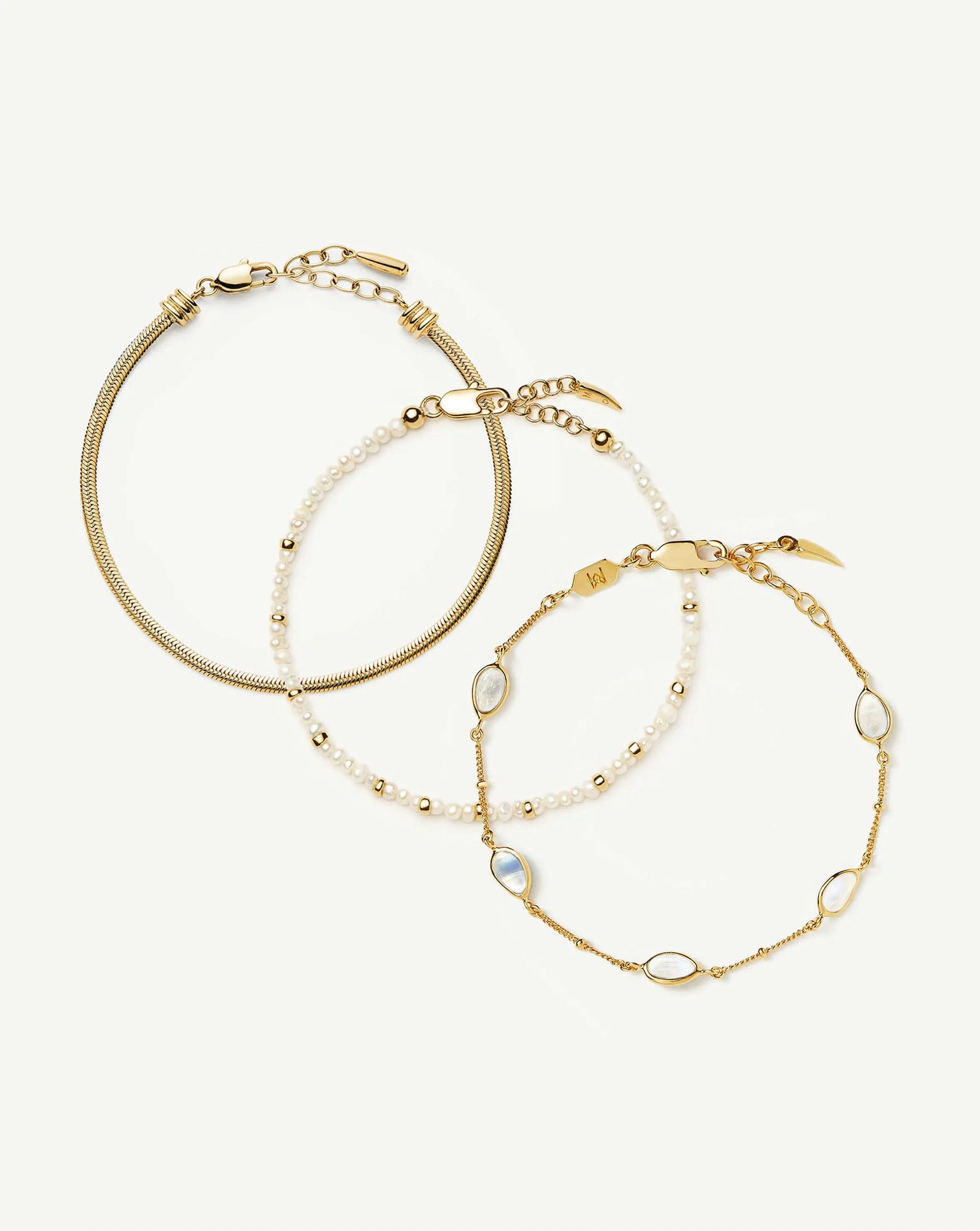 Pearl & Snake Chain Triple Bracelet Set | 18k Gold Plated/Pearl Bracelets Missoma 