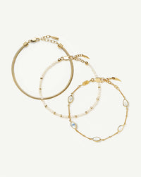 Pearl & Snake Chain Triple Bracelet Set | 18k Gold Plated/Pearl Bracelets Missoma 