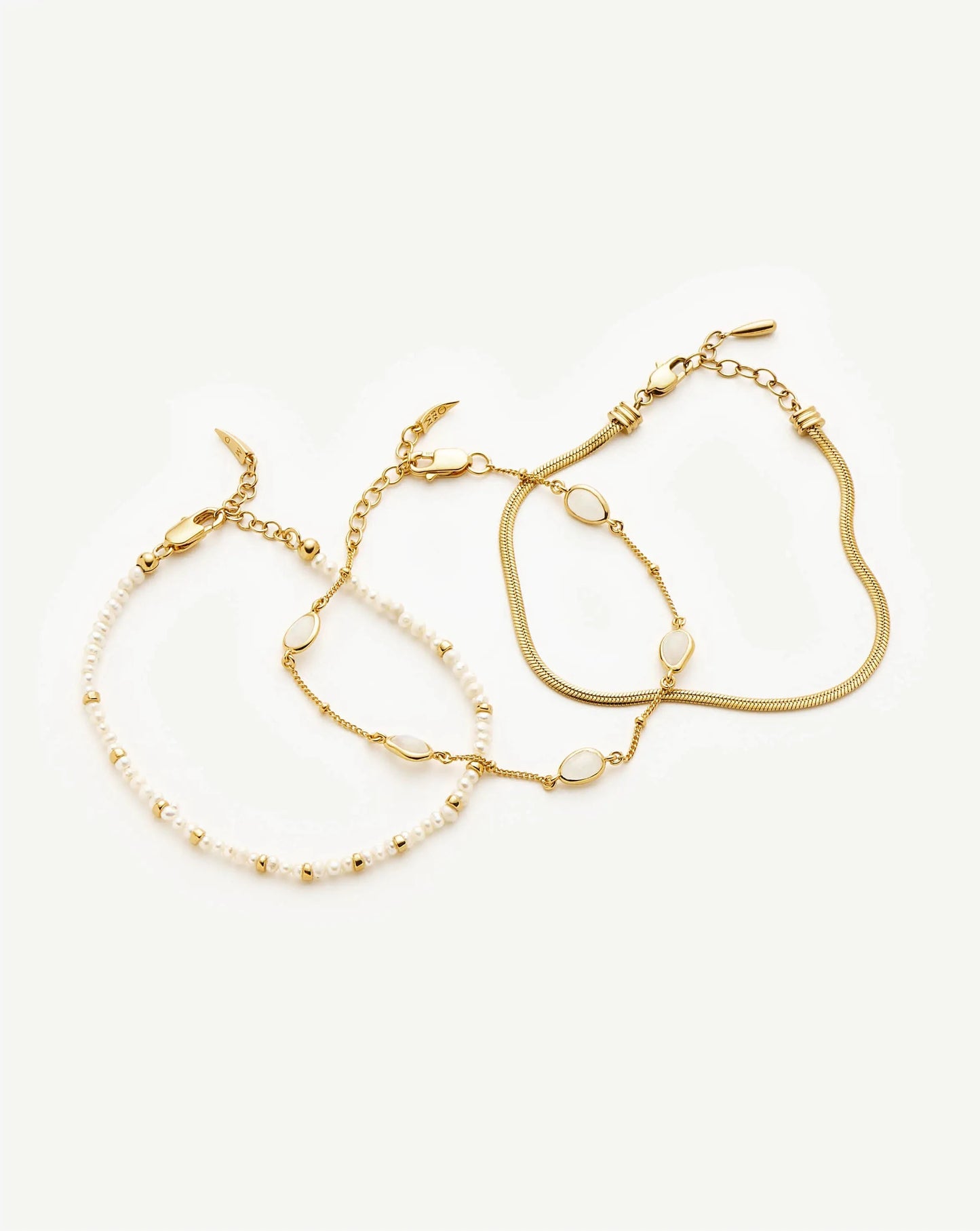 Pearl & Snake Chain Triple Bracelet Set | 18k Gold Plated/Pearl Bracelets Missoma 