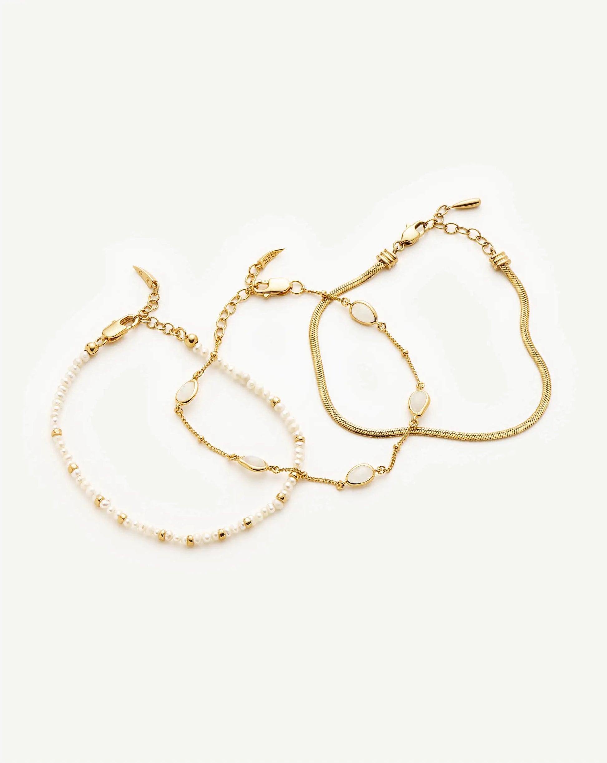 Pearl & Snake Chain Triple Bracelet Set | 18k Gold Plated/Pearl Bracelets Missoma 
