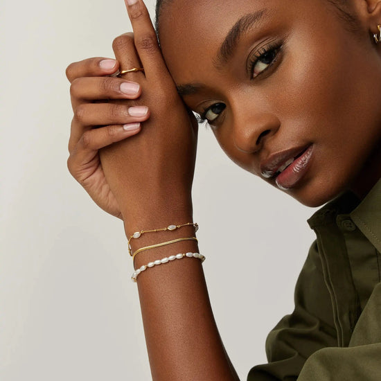 Pearl & Snake Chain Triple Bracelet Set | 18k Gold Plated/Pearl Bracelets Missoma 