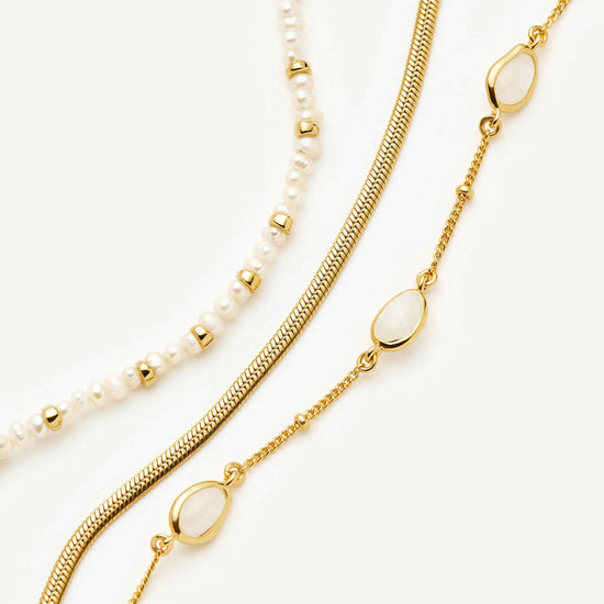 Pearl & Snake Chain Triple Bracelet Set | 18k Gold Plated/Pearl Bracelets Missoma 