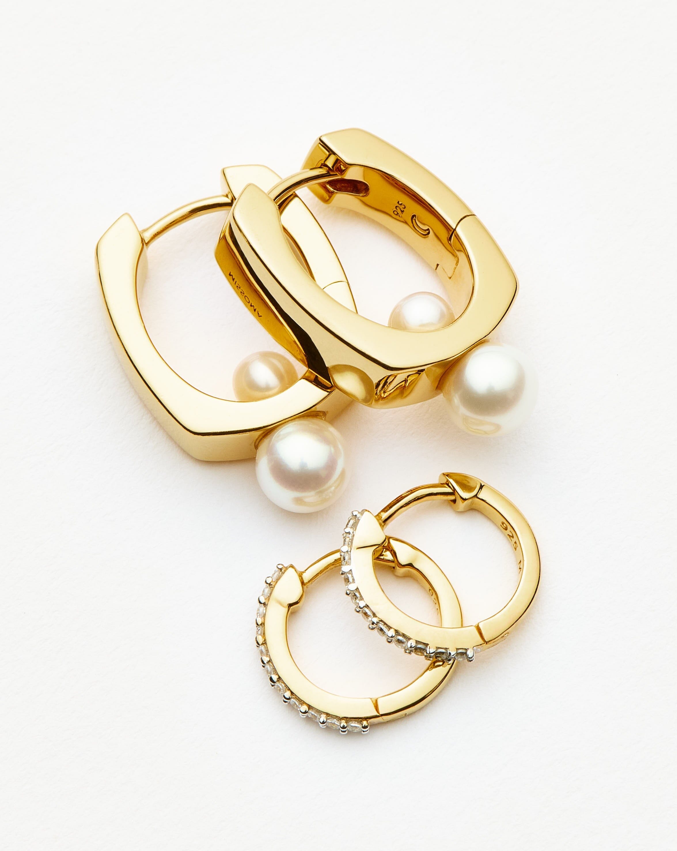 Pearl Square & Pave Small Hoop Earring Set | 18k Gold Vermeil Cubic Zirconica Pearl Earrings Missoma 