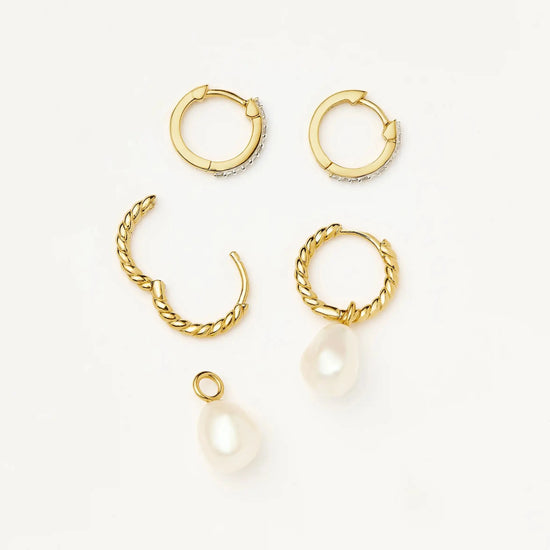 Pearl Twisted Drop Earrings & Classic Pave Huggies Set | 18k Gold Vermeil/Pearl/Cubic Zirconia Earrings Missoma 
