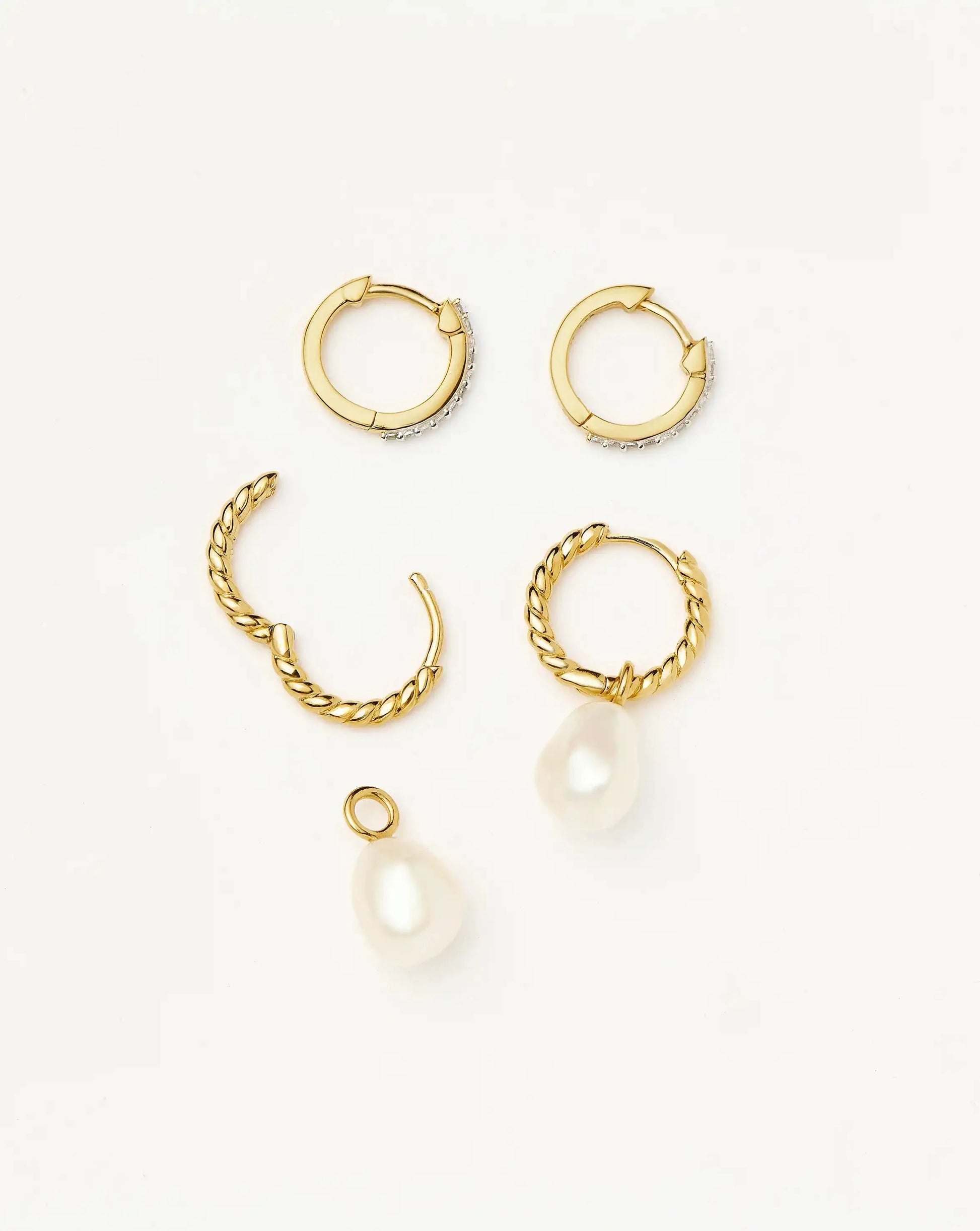 Pearl Twisted Drop Earrings & Classic Pave Huggies Set | 18k Gold Vermeil/Pearl/Cubic Zirconia Earrings Missoma 