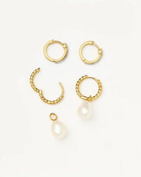 Pearl Twisted Drop Earrings & Classic Pave Huggies Set | 18k Gold Vermeil/Pearl/Cubic Zirconia Earrings Missoma 