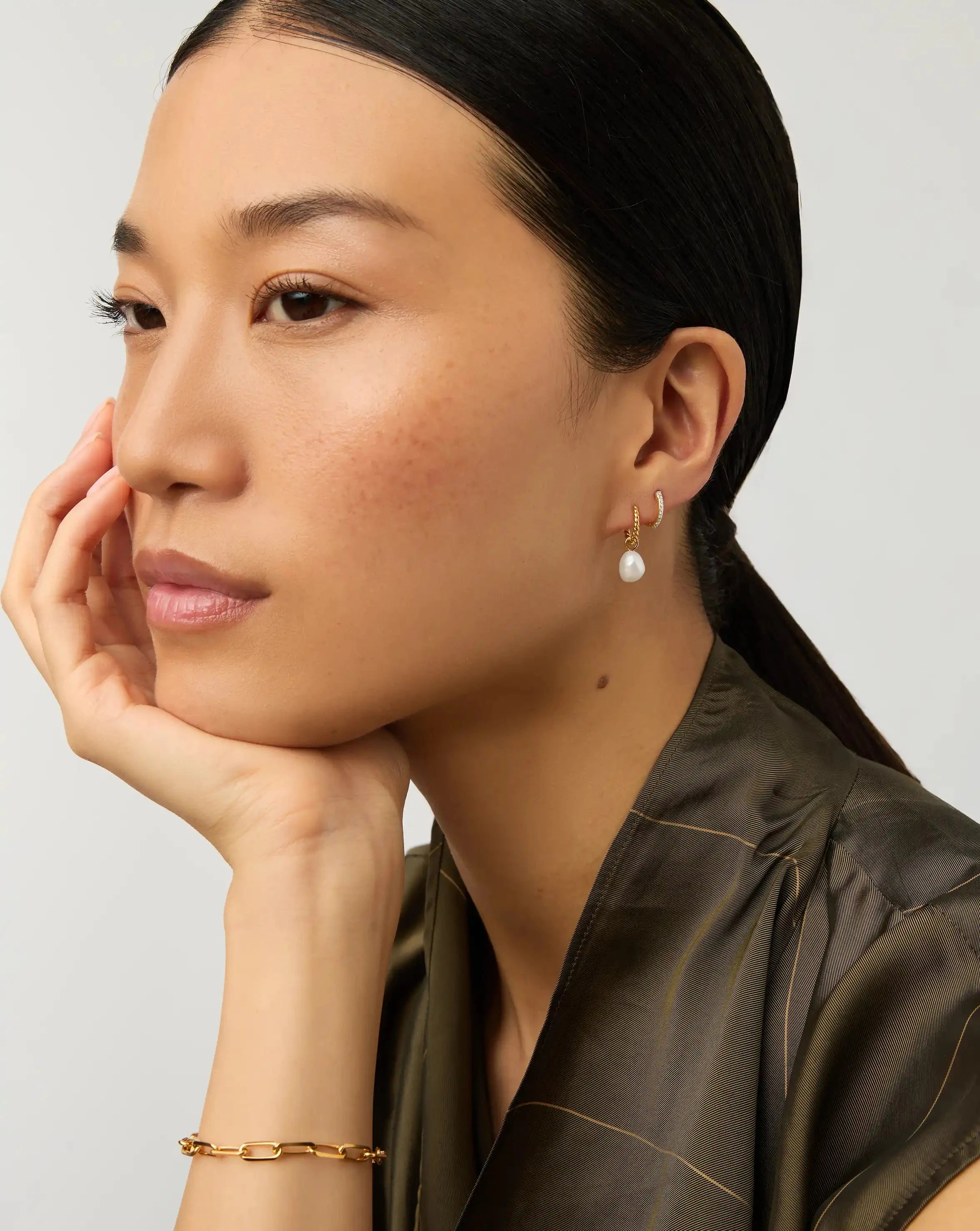 Pearl Twisted Drop Earrings & Classic Pave Huggies Set | 18k Gold Vermeil/Pearl/Cubic Zirconia Earrings Missoma 