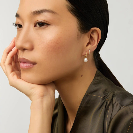 Pearl Twisted Drop Earrings & Classic Pave Huggies Set | 18k Gold Vermeil/Pearl/Cubic Zirconia Earrings Missoma 