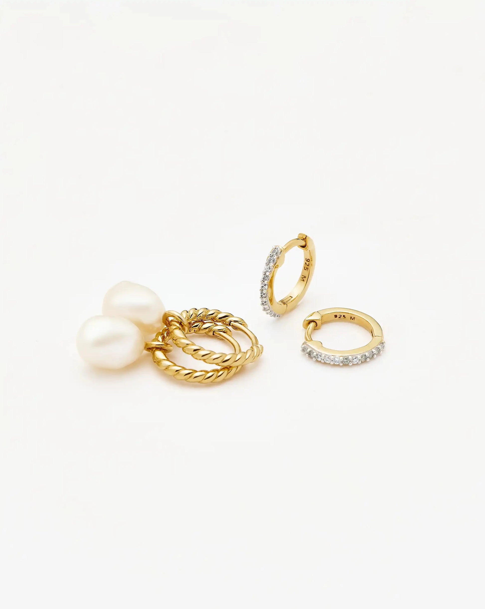 Pearl Twisted Drop Earrings & Classic Pave Huggies Set | 18k Gold Vermeil/Pearl/Cubic Zirconia Earrings Missoma 