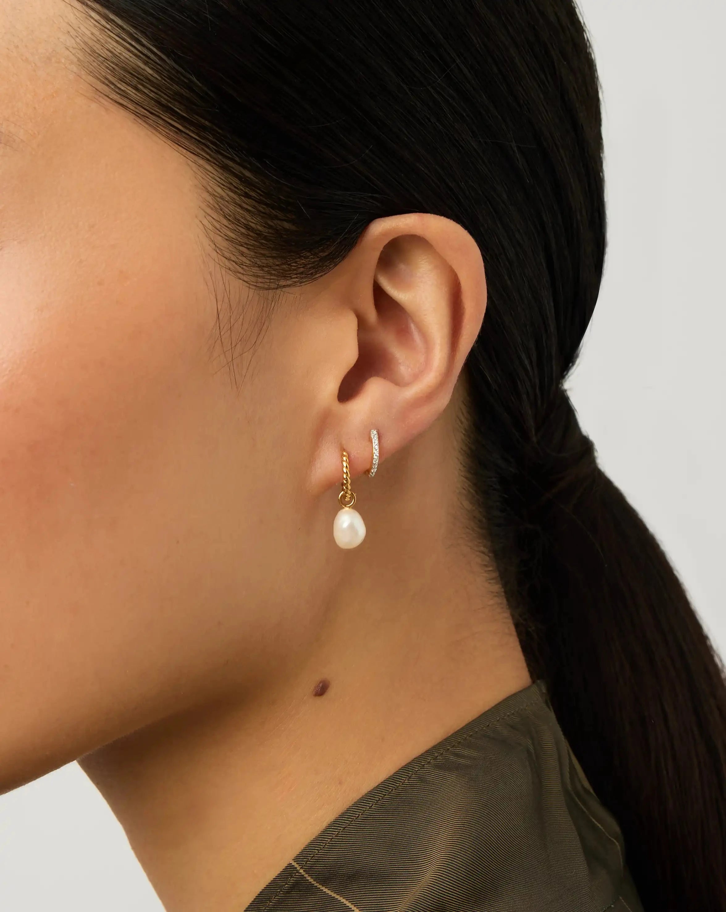 Pearl Twisted Drop Earrings & Classic Pave Huggies Set | 18k Gold Vermeil/Pearl/Cubic Zirconia Earrings Missoma 