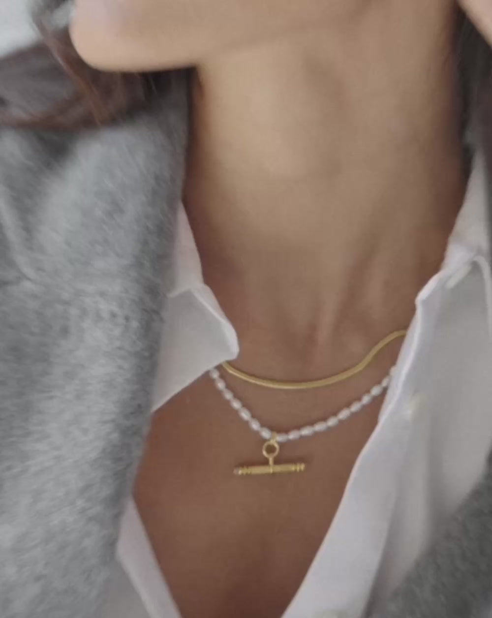 Harris Reed Pearl T-Bar Necklace | 18k Gold Plated/Pearl