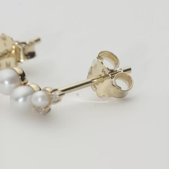 Solid Gold Diamond & Pearl Mini Climber Stud Earrings | 14k Solid Gold/Pearl Earrings Missoma 
