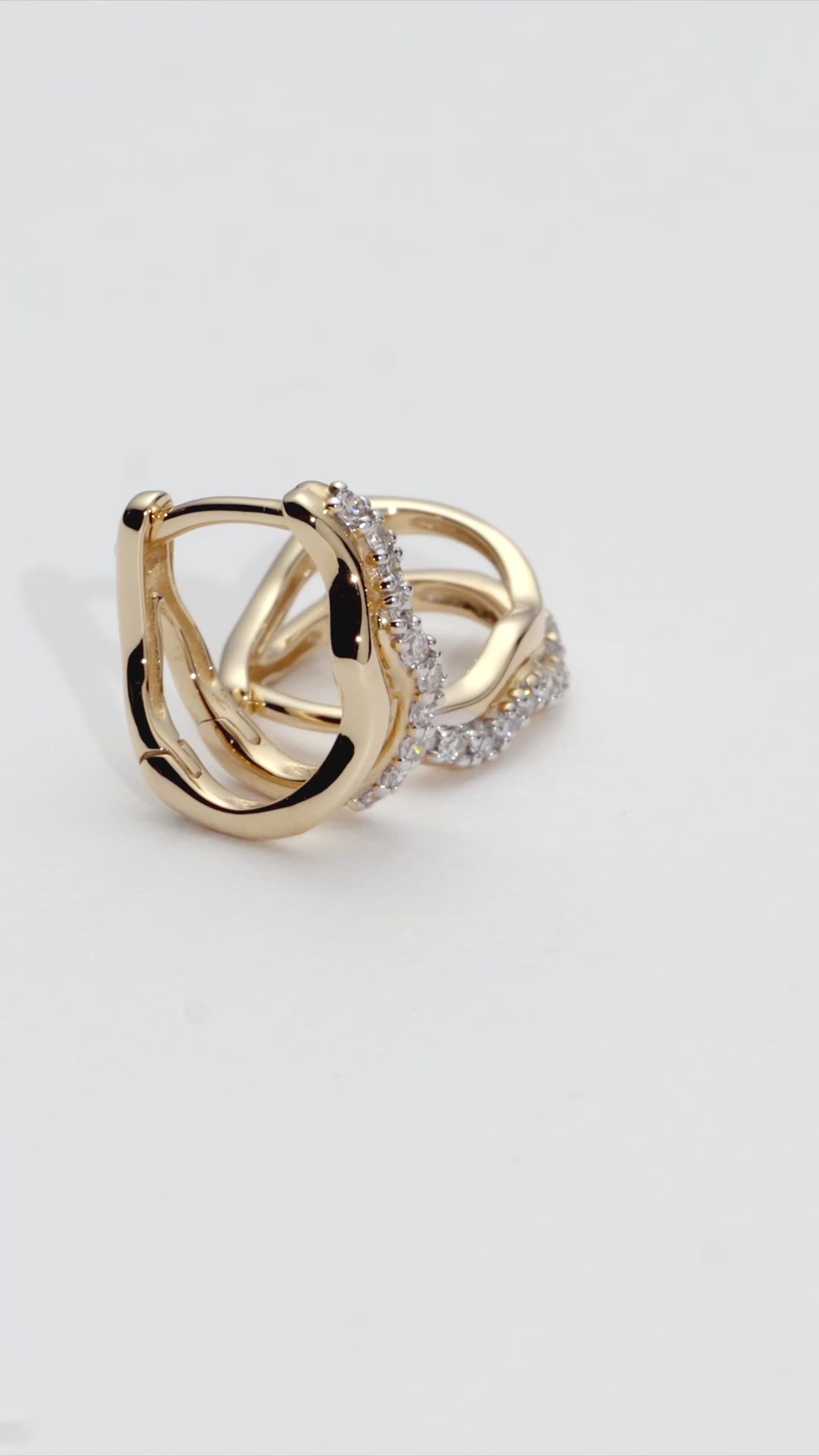 Molten Snow Solid Gold Diamond Double Mini Hoop Earrings | 9k Yellow Gold/Lab Grown Diamond