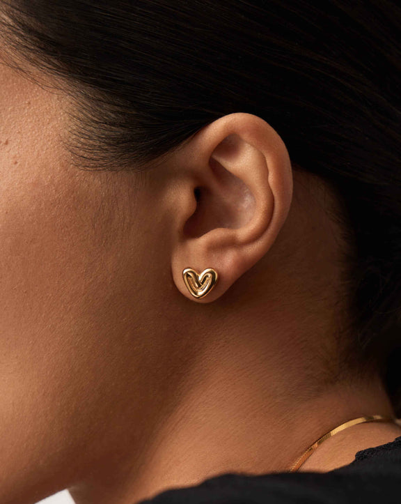 Puffy Heart Mini Stud Earrings Silver